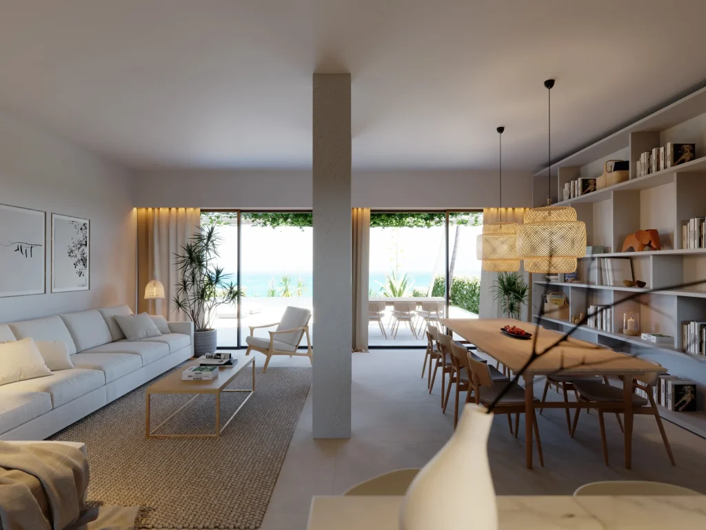 Render de un salon moderno