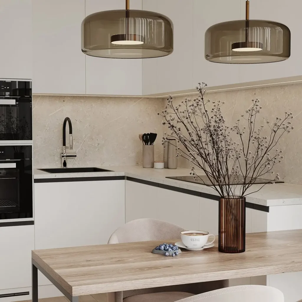 Render de una cocina blanca